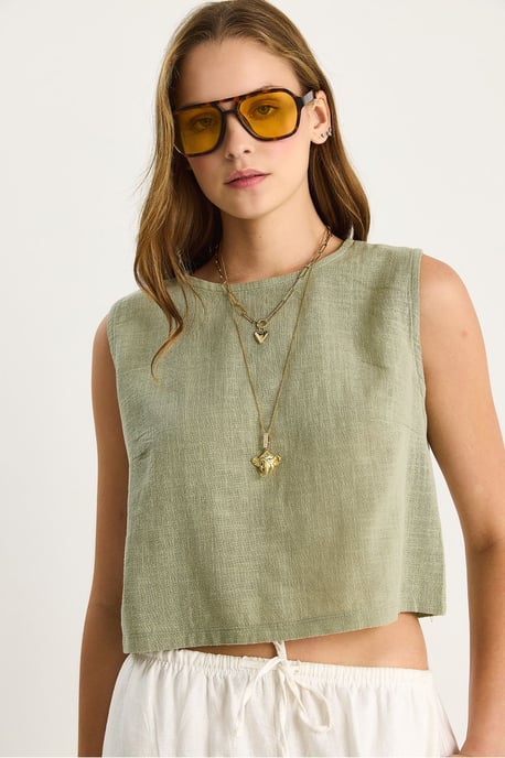 Linnenmix Korte Mouwen Crew Neck Blouse - Image 5