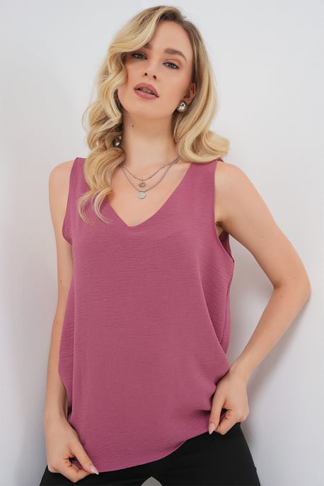 Geweven V-hals Mouwloze Blouse - Image 1