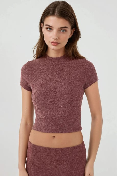 Slim Fit Stickad Crop Blus - Image 2