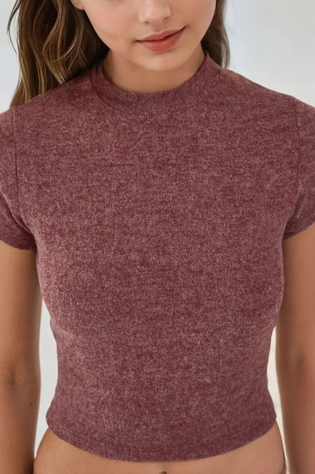 Slim Fit Stickad Crop Blus - Image 3