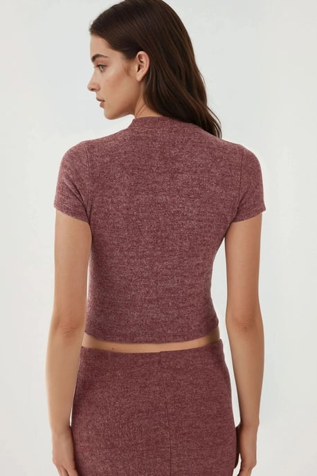 Slim Fit Stickad Crop Blus - Image 5