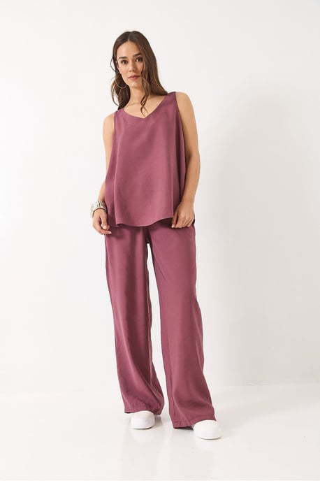 V-hals Katoenen Blouse-Broek Tweedelig Set - Image 2