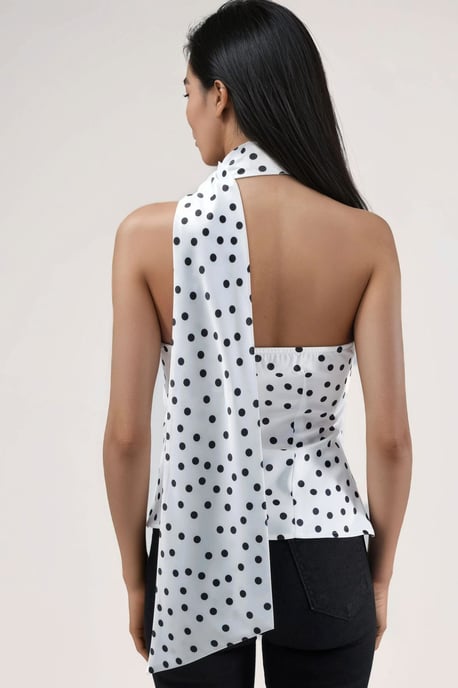 Asymmetrisk Krage Pojkprickig Sidenblus - Image 3