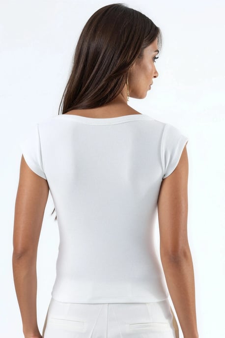 Slim Fit Ribbed U Collar Blouse - Image 3