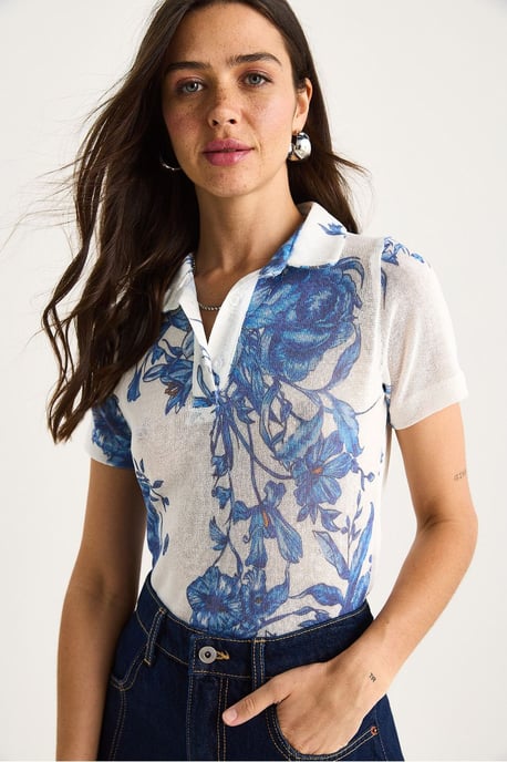 Bloemige Polo Shirt Blouse - Image 1