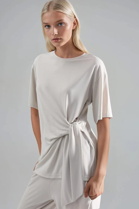 Losse Fit Crew Neck Modal Blouse met Strikdetail - Image 3
