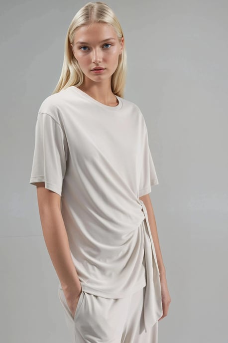 Losse Fit Crew Neck Modal Blouse met Strikdetail - Image 4