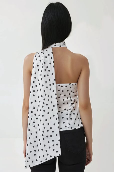 Asymmetrisk Krage Tryckt Satinblus - Image 3