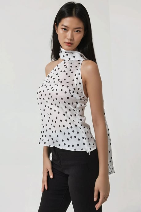 Asymmetrisk Krage Tryckt Satinblus - Image 6