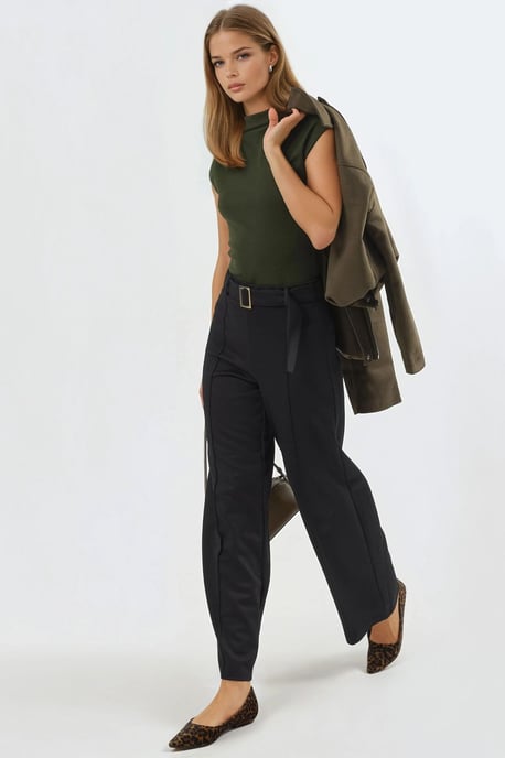 Fitted Mock Neck Cap Sleeve Knitted Blouse - Image 4
