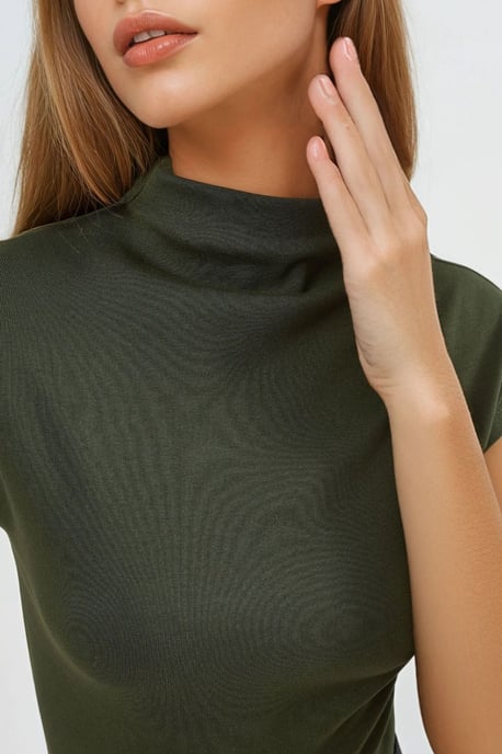 Fitted Mock Neck Cap Sleeve Knitted Blouse - Image 5