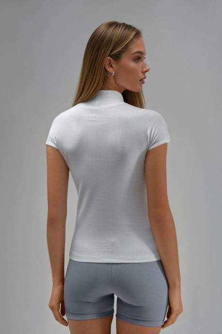 Fitted Halve Turtle-Neck Katoenen Blouse - Image 3