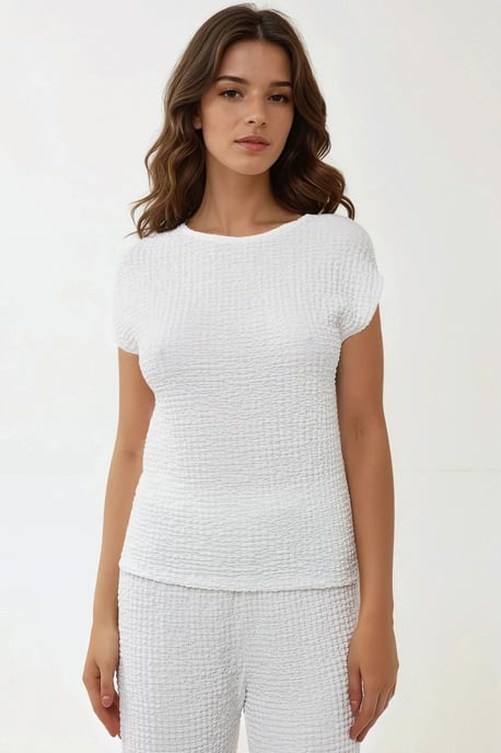 Textured Crew Neck Short Sleeve Top - Image 1