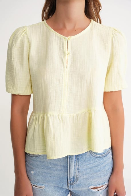 Textuur Muslin Crew Neck Blouse met Knopen Sluiting - Image 5