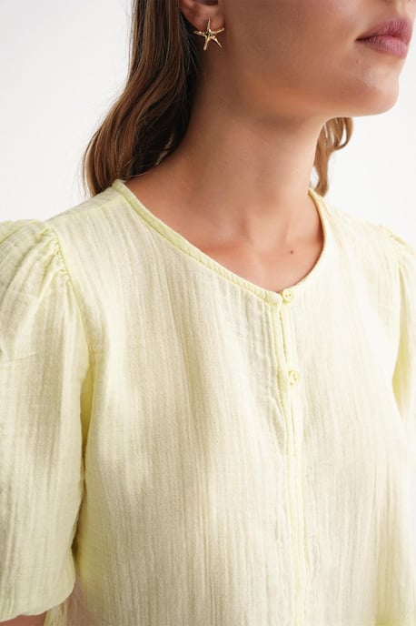 Textuur Muslin Crew Neck Blouse met Knopen Sluiting - Image 6