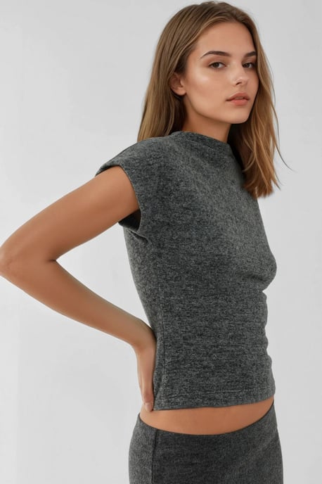 Texturerad Crew Neck Ärm- och ärmlös Topp - Image 3
