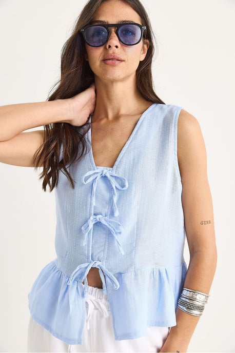 V-hals crêpe blouse met strik - Image 4
