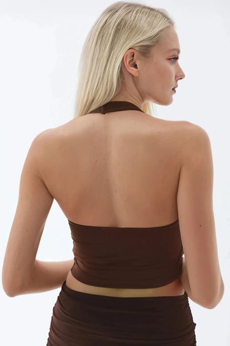 Halter Neck Slim Fit Crop Blus - Image 3