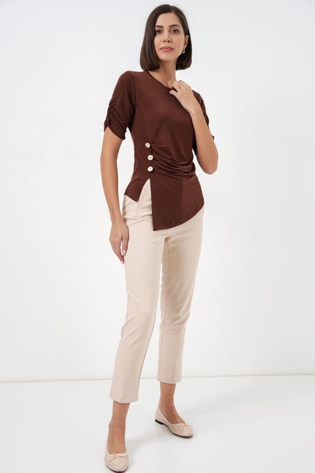 Ronde Hals Geplooide Blouse - Image 2