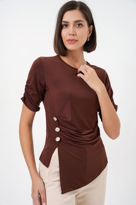 Ronde Hals Geplooide Blouse - Image 3