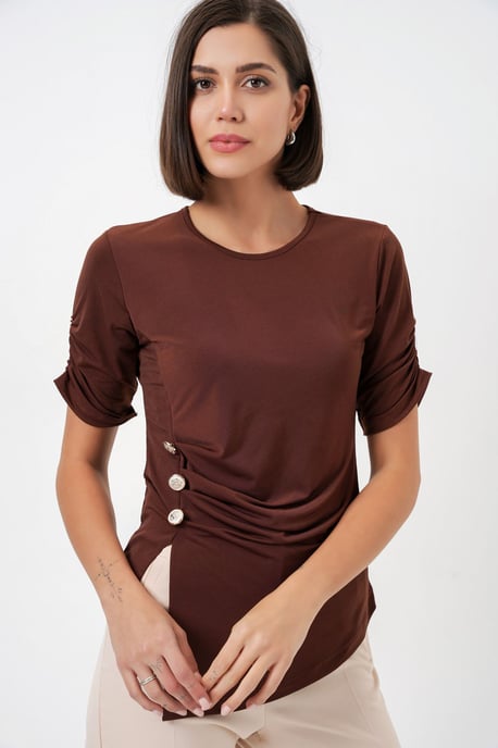 Ronde Hals Geplooide Blouse - Image 4
