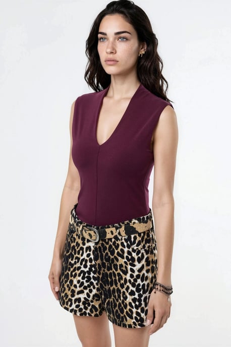 V-hals Mouwloze Drape Blouse - Image 2