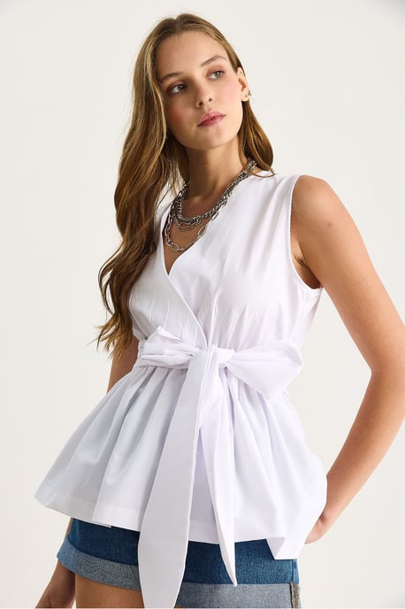 Lange Mouwloze V-hals Blouse met Striksluiting - Image 3