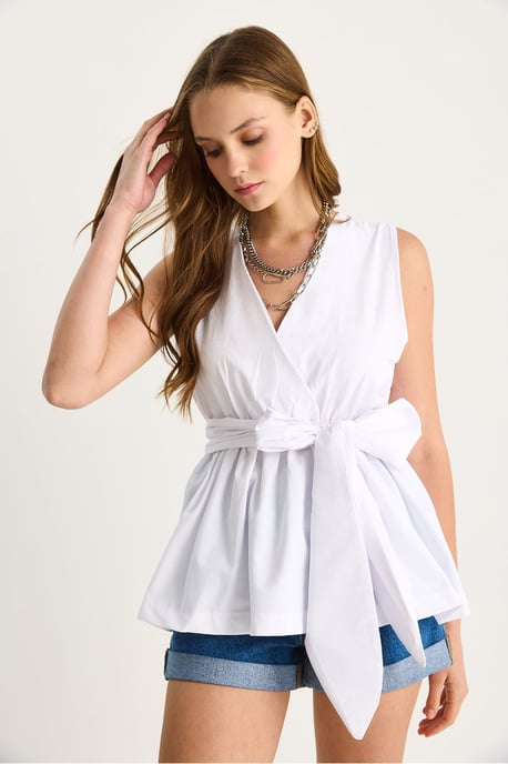 Lange Mouwloze V-hals Blouse met Striksluiting - Image 4