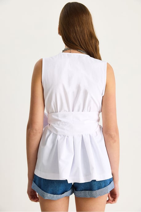 Lange Mouwloze V-hals Blouse met Striksluiting - Image 6