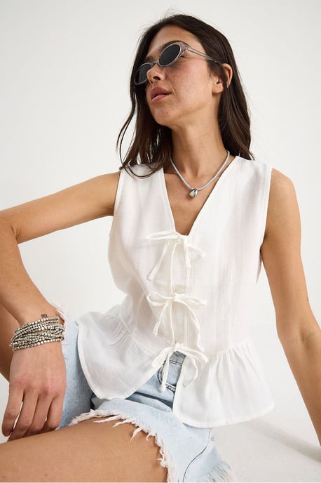 V-hals crêpe blouse met strik - Image 3