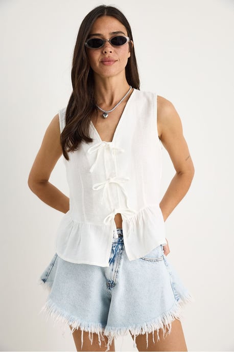 V-hals crêpe blouse met strik - Image 4