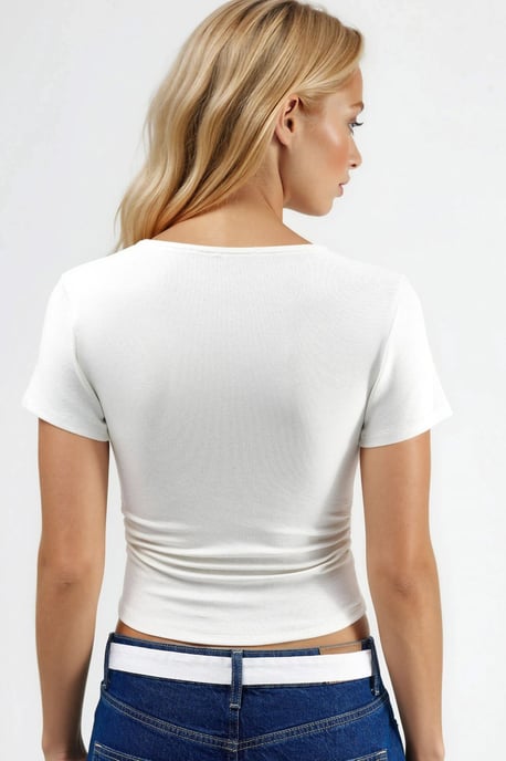 Draperad Detalj Fitted Stretch Stickad Blus - Image 3