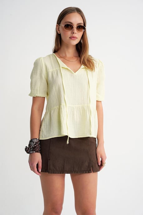 Gelaagde Muslin Crew Neck Blouse met Binddetail - Image 2