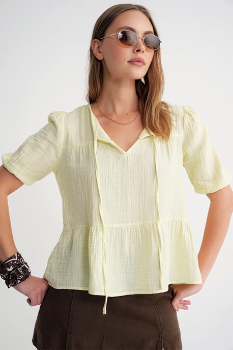 Gelaagde Muslin Crew Neck Blouse met Binddetail - Image 3