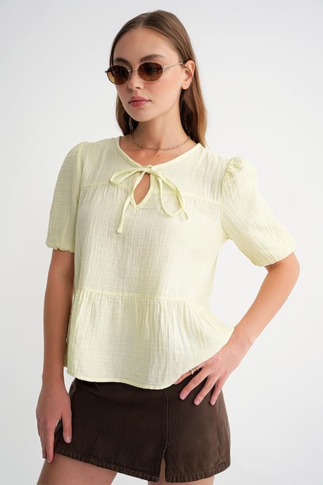 Gelaagde Muslin Crew Neck Blouse met Binddetail - Image 4