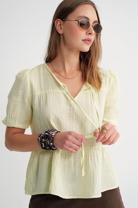 Gelaagde Muslin Crew Neck Blouse met Binddetail - Image 5