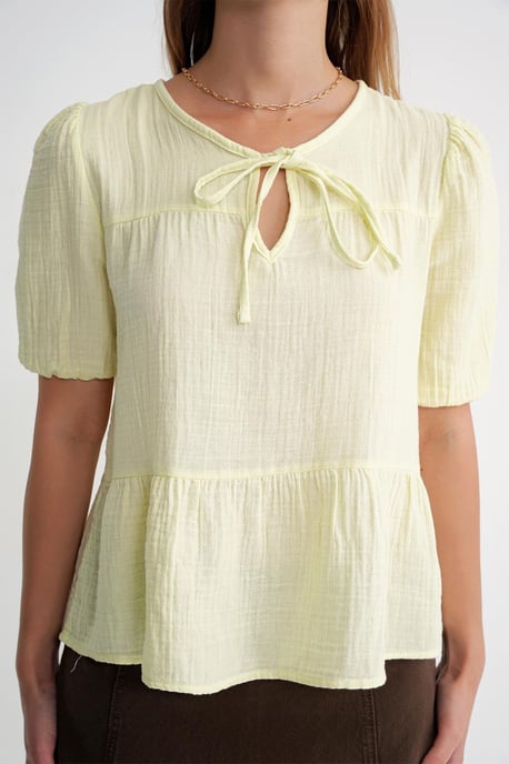 Gelaagde Muslin Crew Neck Blouse met Binddetail - Image 6