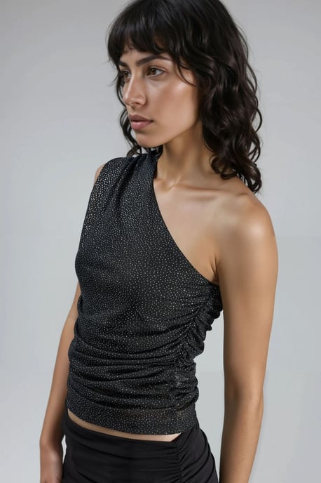 Slim Fit Glansig Ärmarns Blus med Asymmetrisk Krage - Image 2