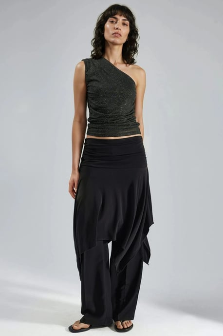 Slim Fit Glansig Ärmarns Blus med Asymmetrisk Krage - Image 5
