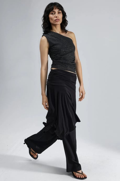 Slim Fit Glansig Ärmarns Blus med Asymmetrisk Krage - Image 6