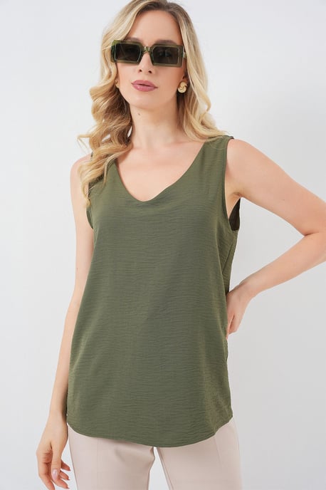 Textured V-Neck Sleeveless Blouse - Image 1
