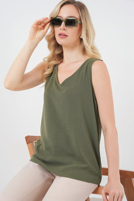 Textured V-Neck Sleeveless Blouse - Image 2