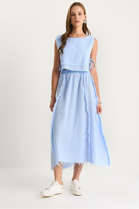 Textured Blouse & Skirt Muslin Fabric Two-Piece Set - Image 1