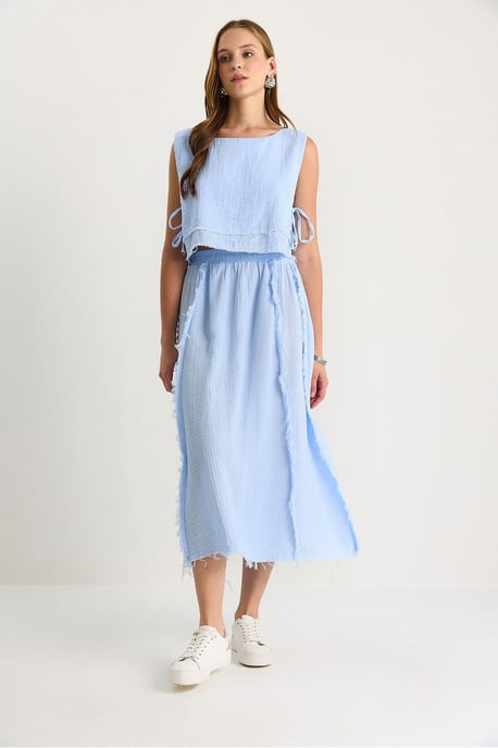 Textured Blouse & Skirt Muslin Fabric Two-Piece Set - Image 3