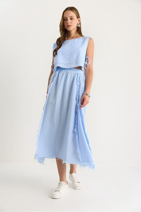 Textured Blouse & Skirt Muslin Fabric Two-Piece Set - Image 4
