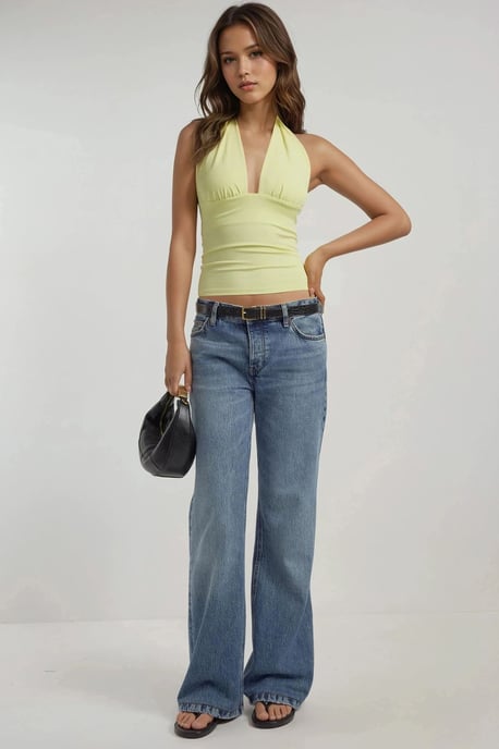 Slim Fit V-halsstickad Topp - Image 4