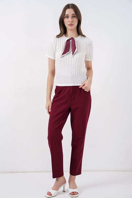 Texturerad Crew Neck Blus med Scarfdetalj - Image 2