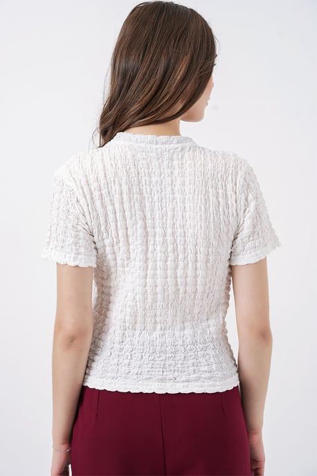 Texturerad Crew Neck Blus med Scarfdetalj - Image 6