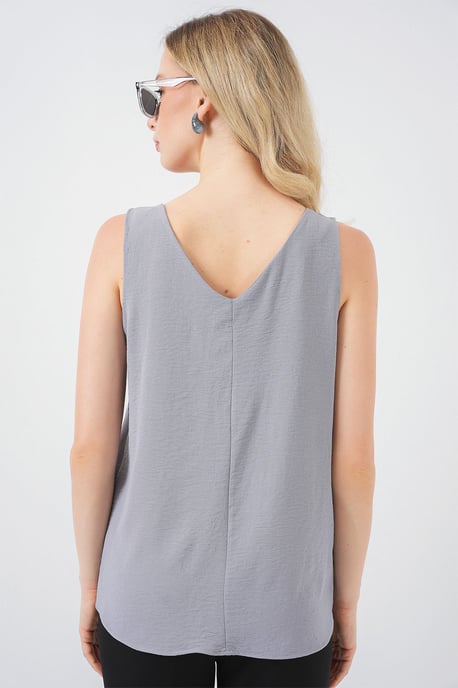 Textured V-Neck Sleeveless Blouse - Image 6