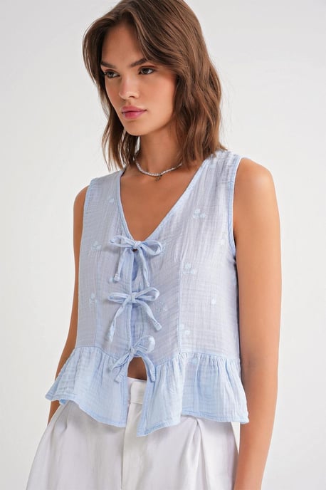 Gestructureerde V-hals Crop Blouse met Strik - Image 4